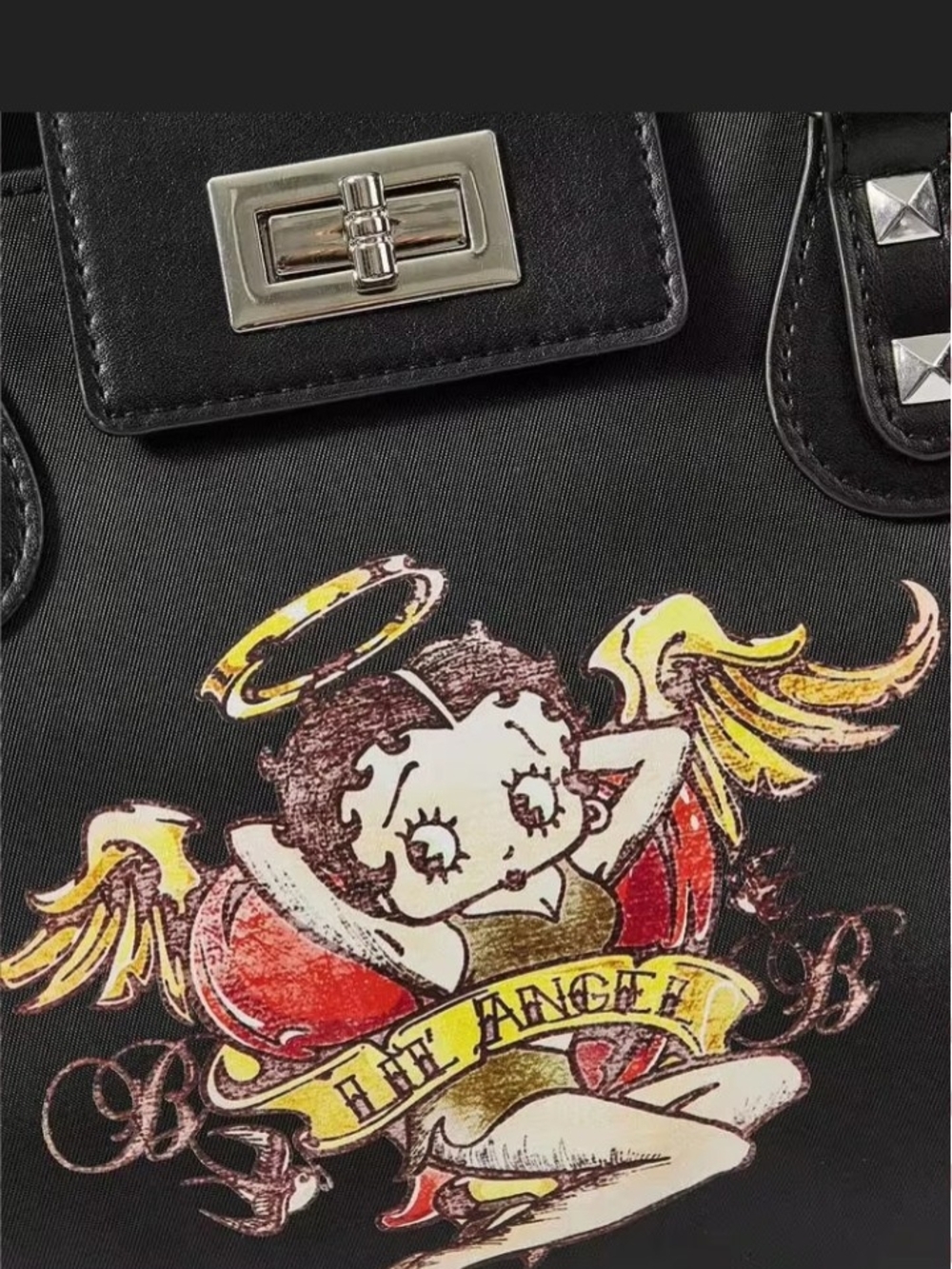 Betty Boop Black Studded Tote with Colorful Graphic - Picture 5 of 6